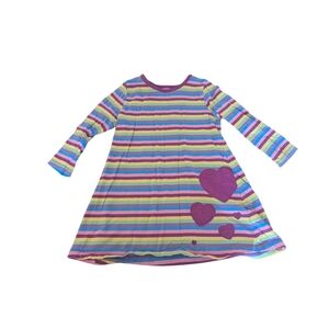EUC Leveret Girls Size 6 Small Rainbow Hearts Striped Cotton Dress